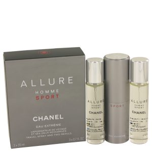 Allure Homme Sport Eau Extreme by Chanel Mini EDT Concentree Spray + 2 Refills 3 X .7 oz for Men